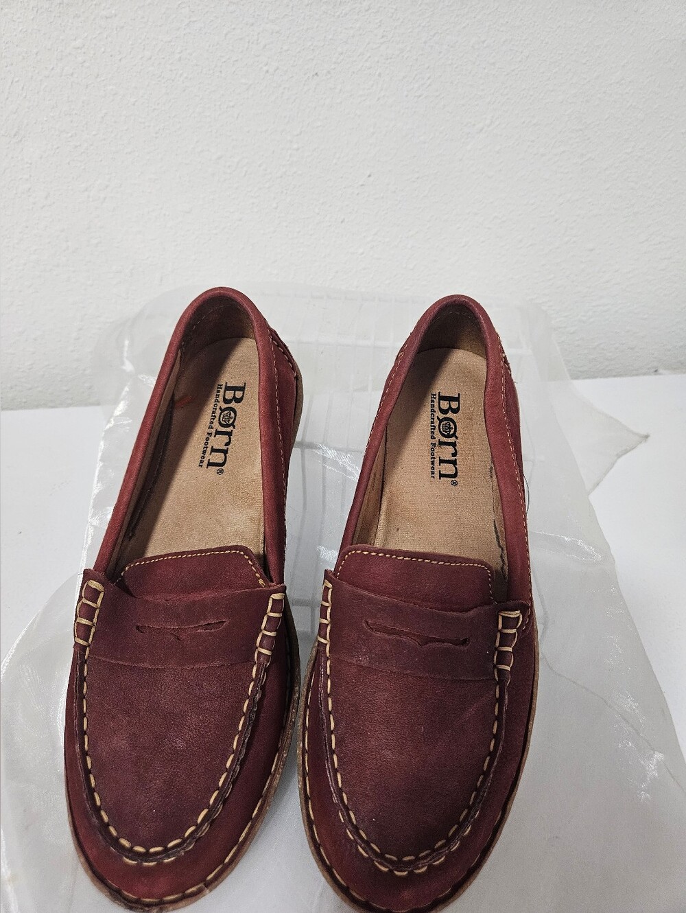Born Women's Burgundy Leather Penny Loafers